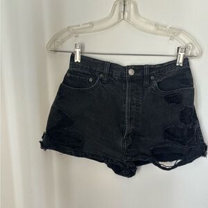 Abercrombie black distressed button fly denim shorts 100% cotton